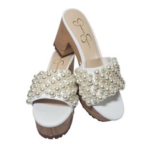 JESSICA SIMPSON TELINA4 EMBELLISHED MULE US 7.5 EUR 38 White Pearl Sandals
